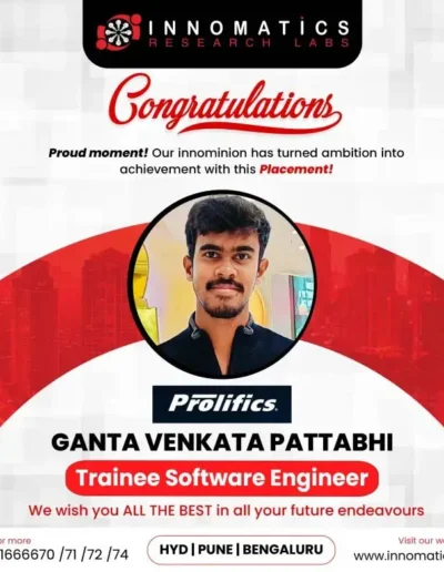 Placement card of Ganta Venkata Pattabhi selected as Trainee Software Engineer at Prolifics.