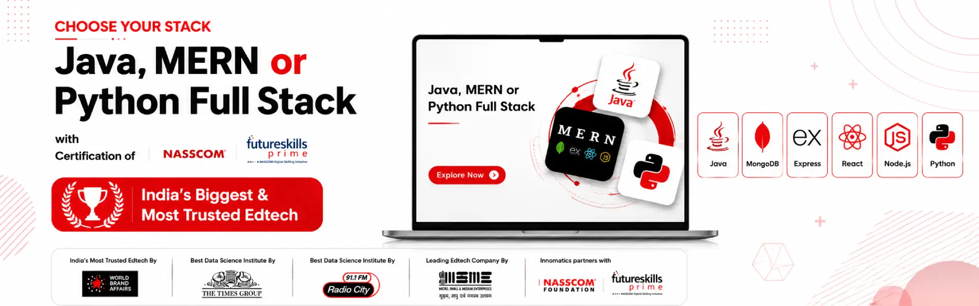 Java, MERN & Python Full Stack Development Course | Innomatics Innomatics Full Stack Development Program banner showcasing Java, MERN, and Python Full Stack courses with NASSCOM certification, FutureSkills Prime partnership, and industry-recognized edtech awards.